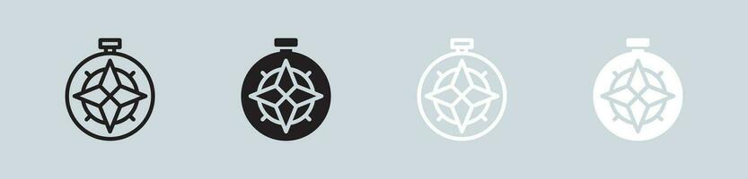 Compass icon set in black and white. Exploration signs vector illustration.