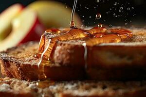 apple toast, macro shot of a fresh breakfast with Dripping Honey, AI Generated photo