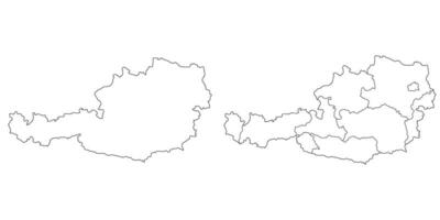 Austria mapa conjunto en blanco color y administrativo regiones de austriaco mapa vector