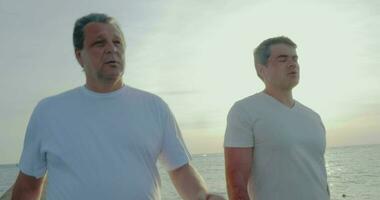 Father and Son Walking after Morning Exercises video