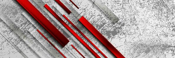 Geometric grunge technology background with red glossy stripes vector