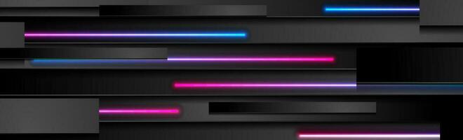 Abstract black stripes with blue purple neon glowing light vector