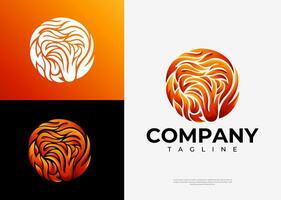 Colorful fire flame dental tooth abstract logo design branding vector