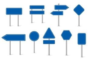 colección de blanco azul la carretera signo. moderno la carretera signo. dirección. aislado vector ilustración.