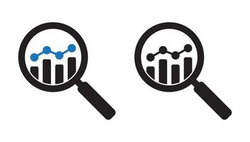 Analytic vector icon. Magnifying glass with bar chart. Business analysis icon. Marketing research symbol. Analysis of a growing chart icon.