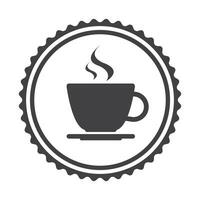 Simple round vector icon of coffee cup, round coffee label