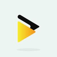 Play button for media app logo design with black and yellow color. Streaming service app Logotype. Multimedia player icon design element for Music and movie start sign, audio and video editor logo vector