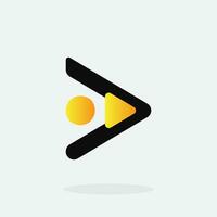 Play button for media app logo design with black and yellow color. Streaming service app Logotype. Multimedia player icon design element for Music and movie start sign, audio and video editor logo vector