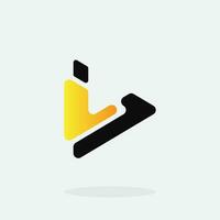 Play button for media app logo design with black and yellow color. Streaming service app Logotype. Multimedia player icon design element for Music and movie start sign, audio and video editor logo vector