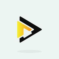 Play button for media app logo design with black and yellow color. Streaming service app Logotype. Multimedia player icon design element for Music and movie start sign, audio and video editor logo vector