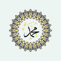 Arabic and islamic calligraphy of the prophet Muhammad, peace be upon him, traditional and modern islamic art can be used for many topics like Mawlid, El-Nabawi . Translation, the prophet Muhammad vector