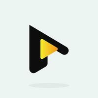 Play button for media app logo design with black and yellow color. Streaming service app Logotype. Multimedia player icon design element for Music and movie start sign, audio and video editor logo vector