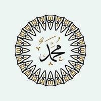 Arabic and islamic calligraphy of the prophet Muhammad, peace be upon him, traditional and modern islamic art can be used for many topics like Mawlid, El Nabawi . Translation, the prophet Muhammad vector