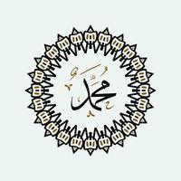 Arabic and islamic calligraphy of the prophet Muhammad, peace be upon him, traditional and modern islamic art can be used for many topics like Mawlid, El Nabawi . Translation, the prophet Muhammad vector