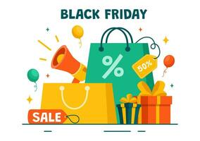 Black Friday Sale Event Vector Illustration with Shopping Bags and Big Promotion Discount in Flat Cartoon Hand Drawn Background Design Templates