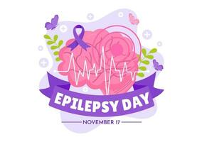 epilepsia conciencia mes vector ilustración es observado cada año en noviembre con cerebro y mental salud en plano dibujos animados púrpura antecedentes