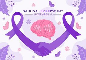 epilepsia conciencia mes vector ilustración es observado cada año en noviembre con cerebro y mental salud en plano dibujos animados púrpura antecedentes