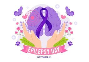 epilepsia conciencia mes vector ilustración es observado cada año en noviembre con cerebro y mental salud en plano dibujos animados púrpura antecedentes