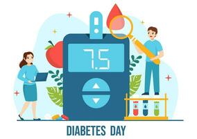 World Diabetes Day Vector Illustration on 14 November with Doctors Testing Blood for Glucose and Measuring Sugar in Flat Cartoon Background Design