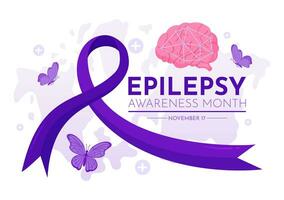 epilepsia conciencia mes vector ilustración es observado cada año en noviembre con cerebro y mental salud en plano dibujos animados púrpura antecedentes