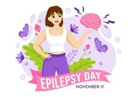 Epilepsy Awareness Month Vector Illustration is Observed Every Year in November with Brain and Mental Health in Flat Cartoon Purple Background