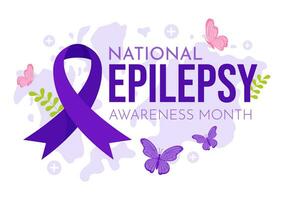 Epilepsy Awareness Month Vector Illustration is Observed Every Year in November with Brain and Mental Health in Flat Cartoon Purple Background