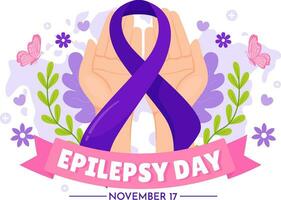 Epilepsy Awareness Month Vector Illustration is Observed Every Year in November with Brain and Mental Health in Flat Cartoon Purple Background