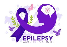 epilepsia conciencia mes vector ilustración es observado cada año en noviembre con cerebro y mental salud en plano dibujos animados púrpura antecedentes