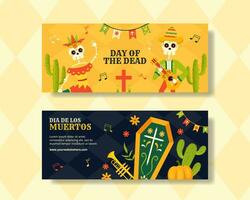 Dia de Los Muertos Horizontal Banner Illustration Flat Cartoon Hand Drawn Templates Background vector