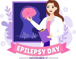 epilepsia conciencia mes vector ilustración es observado cada año en noviembre con cerebro y mental salud en plano dibujos animados púrpura antecedentes