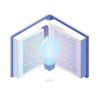 Open book with lightbulb, concept new knowledge Creative design idea. Isometric vector. vector