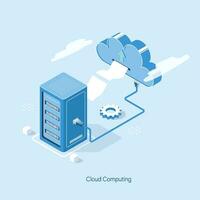 Cloud storage download isometric. Digital service with data transfering. 3d servers and datacenter connection network. vector