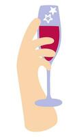 Hand with glass of red wine. Vector isolated illustration.
