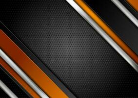 Technology orange and black background with metallic stripes vector