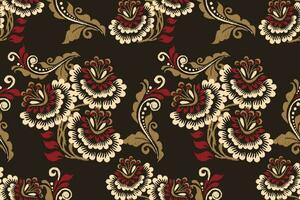 Ikat floral paisley embroidery on brown background.Ikat ethnic oriental seamless pattern traditional.Aztec style abstract vector illustration.design for texture,fabric,clothing,wrapping,decoration.