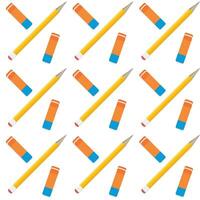 Pencil and eraser seamless pattern. Vector background school pencil and eraser illustration