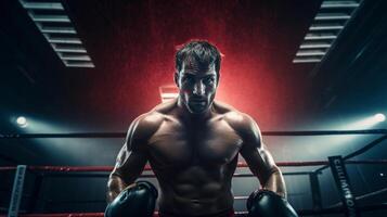 debajo el boxeo anillo luces - un historia de fuerza y determinación ai generativo foto