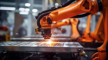 Contrast of manual labor and automation on a manufacturing line photo