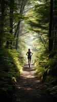 Forest Sprint - Capturing the Runner's Willpower Amidst Nature AI Generative photo