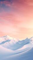 Untouched snowy mountain landscape under the soft glow of a setting sun photo