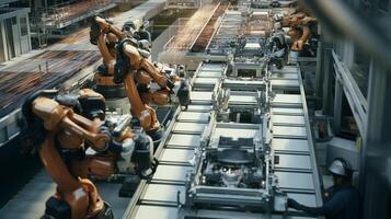 Overhead view of robotic precision on an automotive assembly line photo