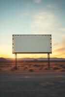 Vibrant sunset forming a fiery backdrop for a blank billboard frame, perfect for bold advertising photo