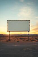 Vibrant sunset forming a fiery backdrop for a blank billboard frame, perfect for bold advertising AI Generative photo