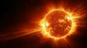 Hyper-realistic image of the sun's surface showcasing the raw power of erupting solar flares AI Generative photo