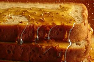 Banana toast, macro shot of a fresh breakfast with Dripping Honey, AI Generated photo