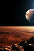un profundo ver de tierra como visto desde Marte hermosamente encapsulando el vastedad de nuestra cósmico escala ai generativo foto