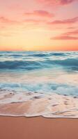 Tranquil beach scene at twilight with soft sunset colors blending into sky for ample copy space photo