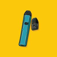 Vape pen hipster equipment for smoking. Electronic cigarette with smoke cloud. E-cigarette for vaping. Vaporizer fume smoking vector eps illustration design