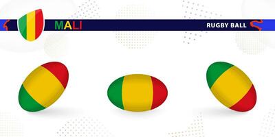 Rugby ball set with the flag of Mali in various angles on abstract background. vector