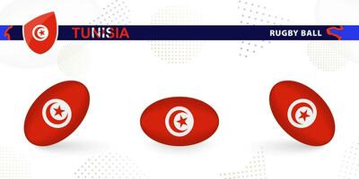 Rugby ball set with the flag of Tunisia in various angles on abstract background. vector